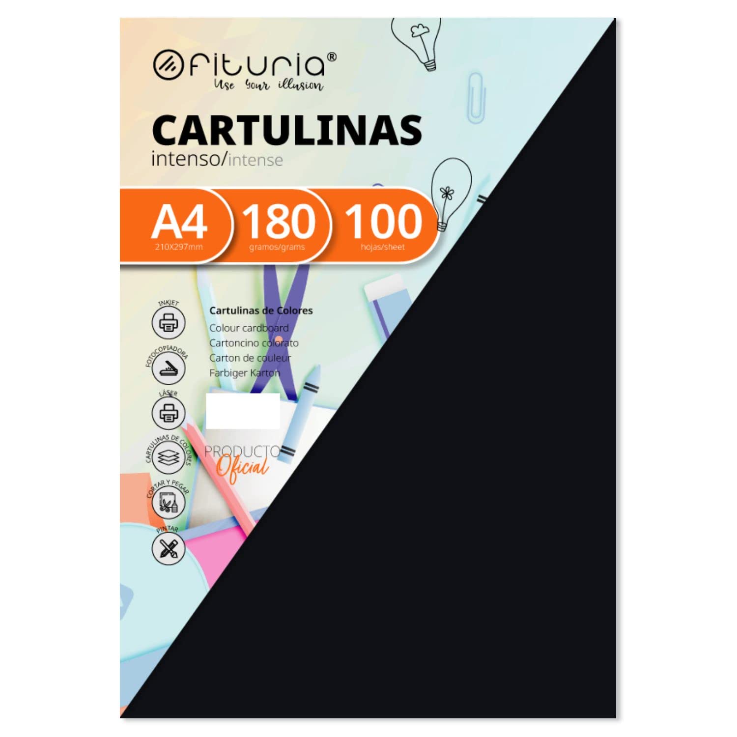 Pack of 100 Cartulinas Colour Tamaño A4 180 g
