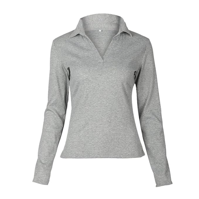 Kanpola Damen Poloshirts Langarm Einfarbig Tops T-Shirt