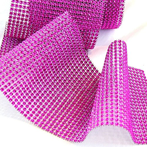 Fuchsia Rhinestone Diamond Style Arts and Crafts Decorating Mesh Ribbon Roll (4.75" x 10 Yards, 24 Row, 1 Roll)