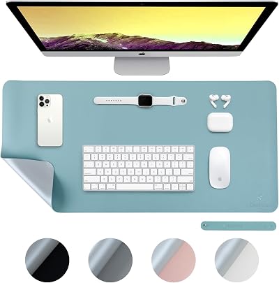 Desiretech Reversible Office Desk Mat Large 43 x 89 cm Light Blue/Silver
