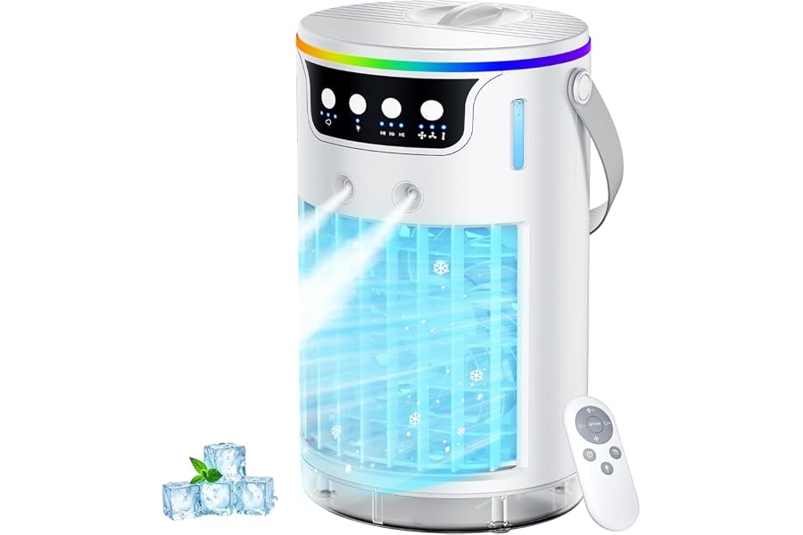 Portable Air Conditioners, Personal Evaporative Air Cooler 1200ML with Ice Cooling Mist Fans That Blow Cold Air Like AC Mini AC Unit for Bedroom, Home Office Desk and Car RV (Ivory White)