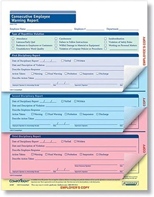 Amazon Com Complyright Consecutive Employee Warning Report 4 Part 50pk Office Products