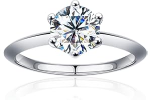 SAMIOVJ Moissanite Rings for Women, D Color Round Solitaire Lab Created Diamond Ring 18K White Gold Plated 925 Sterling Silve