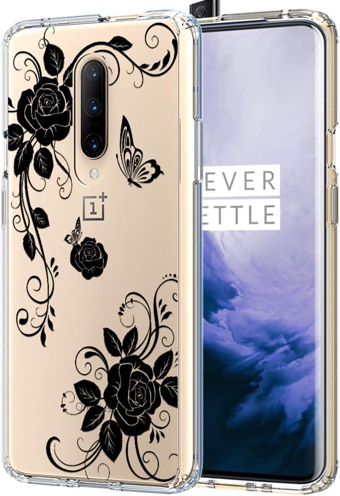 Slinco Crystal Clear Flower Designed for Oneplus 7 Pro Case (2019), Ultra Hybrid PC+TPU Anti-Scratch Slim Fit Cover Case for Oneplus 7 Pro (2019) (Black Flower)