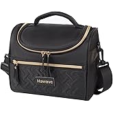 Hawave Lunch Bag for Women Men Adult Insulated Lunch Box, Leakproof Lunch Cooler Bag with Front Pocket & Adjustable Shoulder Strap, Reusable Large Lunch Tote Bag for Work Office Travel Picnic, Black