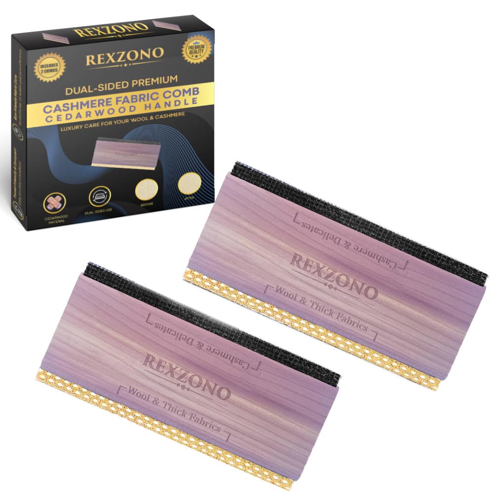 Rexzono Cedar Wood Cashmere Comb, Wooden Fabric Shaver, Portable Depiller Tool for Sweaters, Wool, Knits, Scarves, and Clothing, Removes Fuzz, Bobbles, and Pills (2- Cedarwood Comb)