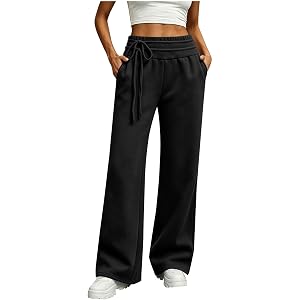 HYYGOCCTV Women Loose High Waist Drawstring Flared Sweatpants Double Layer Elastic Waist Solid Joggers Trendy Street Pants