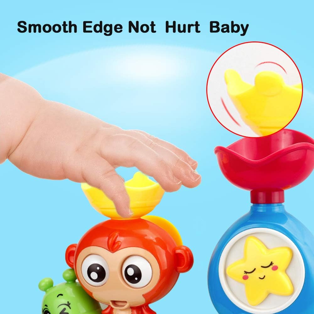 G-WACK Bath Toys for Toddlers Age 1 2 3 Year Old Girl Boy, Preschool New Born Baby Bathtub Water Toys, Durable Interactive Multicolored Infant Toy, Lovely Monkey Caterpillar, 2 Strong Suction Cups: Toys & Games