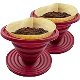 Attsky Collapsible Pour Over Coffee Dripper for Camping, 2-Pack, Red | Reusable Silicone Filter Holder for Travel &amp; Backpacking, Brews 2+ Cups, Single-Cup Brewer, Compact Camp Coffee Maker Kit