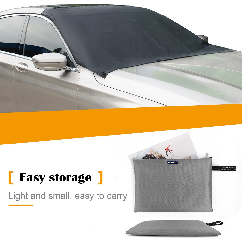 GOOACC Magnetic Windshield Cover, 8 x 2 Magnets Windshield Snow Cover - Car shade - Sun Shade - No More Scraping - Door Flaps Windproof Fits Most Iron Hood and Roof Car, SUV, Truck, Van with 92\