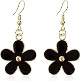 Aishgjia Alloy Flower Dangle Drop Earrings for Women Lightweight Boho Floral Statement Earrings Gold Tone Studs