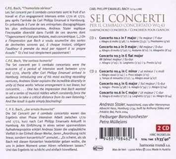 Staier Andreas Bach C P E Keyboard Concertos Nos 1 6 Amazon Com Music