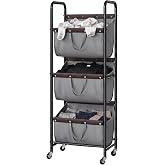 GRANNY SAYS 3 Tiered Laundry Sorter, Narrow Hamper Cart with Wheels | Sturdy 3 Section Laundry Basket with Wheels, Vertical Grey Hamper Cart for Bedroom, Bathroom, Apartment