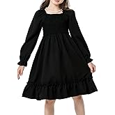 Hvididan Girls Spring Dress Lantern Long Sleeve Square Neck Ruffle Dress Kids Easter Dress 5-14Y