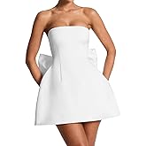 NADIA FRACA Women's Summer Sexy Strapless A-Line Backless Corset Mini Dress Cute Tube Top Bodycon Fit and Flare Bow Dress