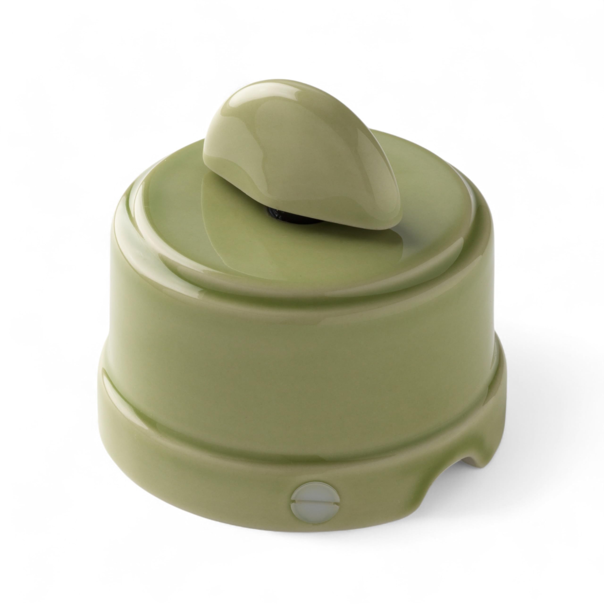 Belle ÉPOQUE Vintage Style Press Stud with Textile Cable Made of High Quality Handmade Porcelain Glossy Green