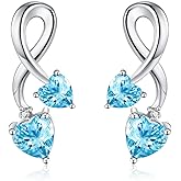 Earrings for Women, S925 Sterling Silver Birthstone Heart Studs Earring for Girlfriend Wife, Anniversary Birthday Christmas Valentines Mothers Day Gifts Jewelry for Womens Wife Her Mom