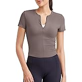 G4Free BareFeel Womens Workout Tops Short Sleeve Half Zip Slim Fit Athletic Shirts Gym Running Yoga Slight Crop Tshirts