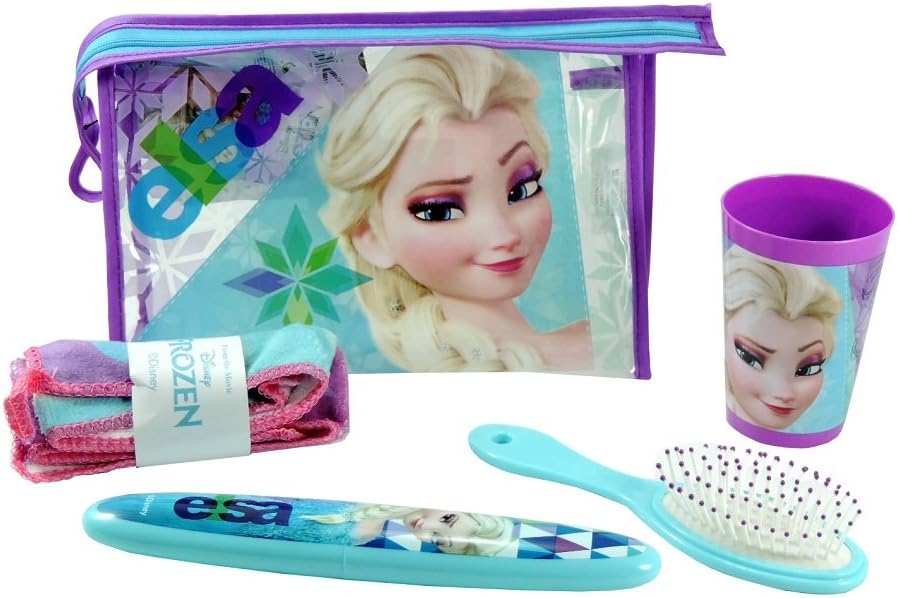 Complete Hygiene Kit Disney Frozen Elsa Anna Girls Beauty Case Travel School Brush, Tumbler, Toothbrush Pouch, Towel Frozen Anna Elsa