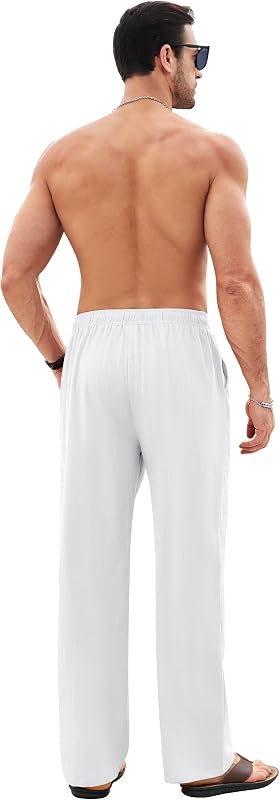 Pantalones de Lino para Hombre Algodón Verano con Bolsillos Cordó