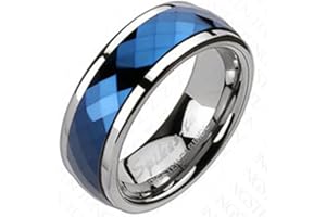 BLUE PALM JEWELRY Tungsten Carbide Blue IP Multi-Faceted Prism Cut Spinner 8mm Width Comfort Fit Ring R697