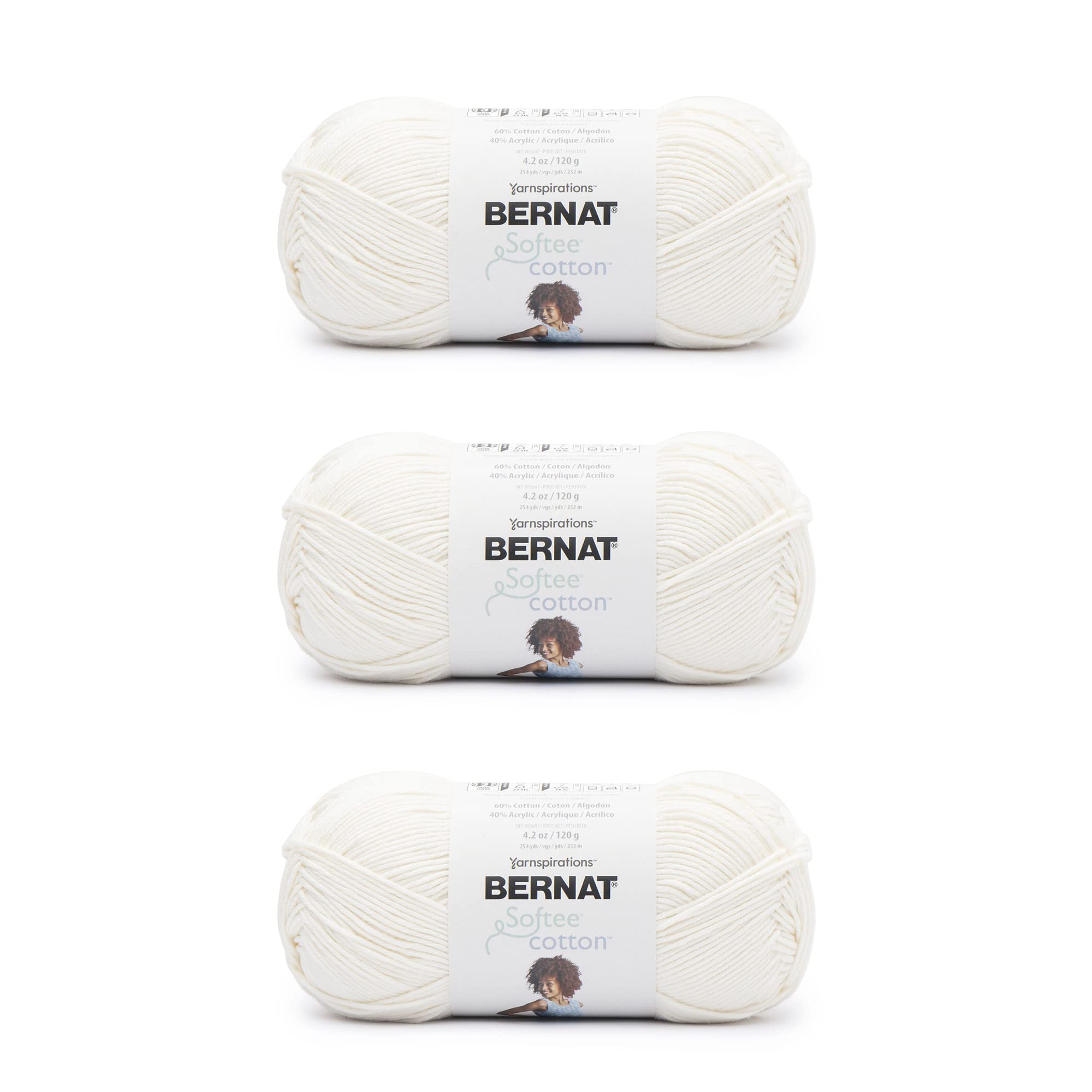 Photo 1 of Bernat Softee Cotton Cotton Yarn - 3 Pack of 120g/4.25oz - Nylon - 3 DK (Light) - 254 Yards - Knitting, Crocheting & Crafts