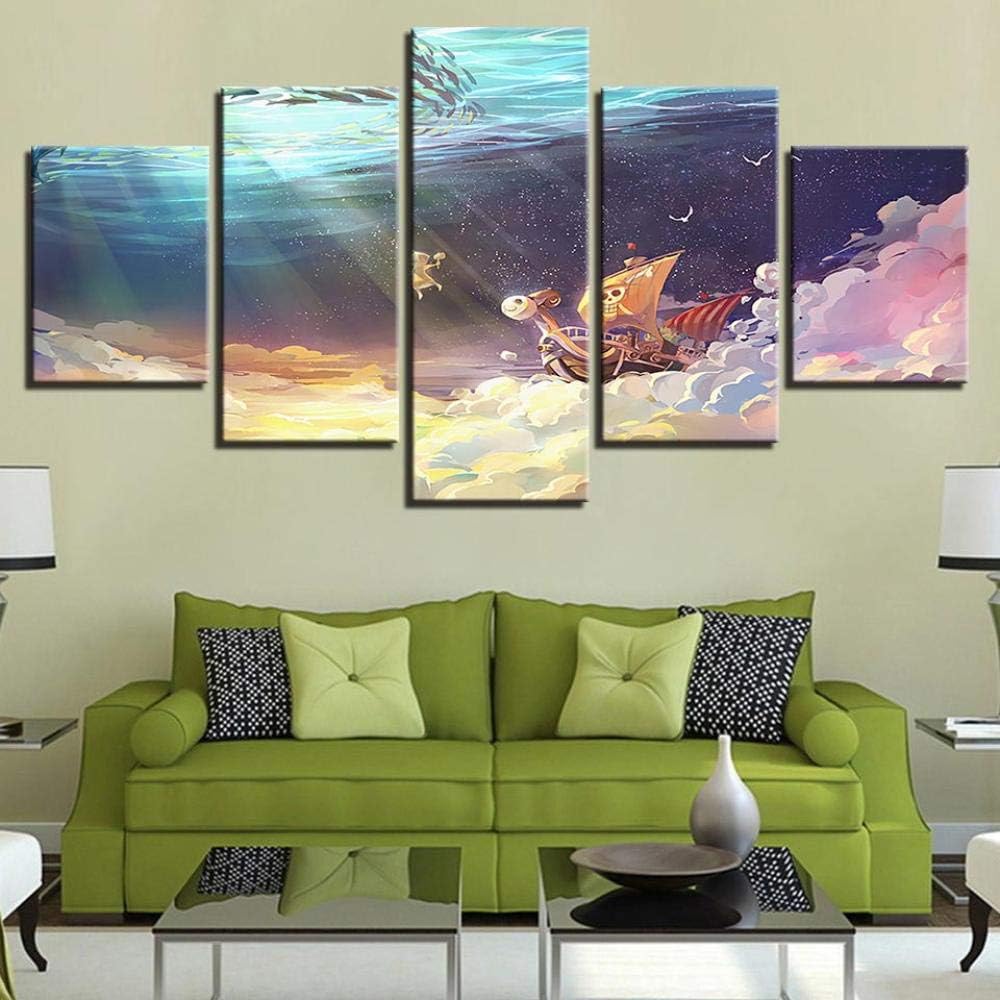 Prints on Canvas One Piece Anime Painting 5 Pieces Wall Art Modern Canvas Modular Picture Home Decoration Poster With Frame (Size 1)