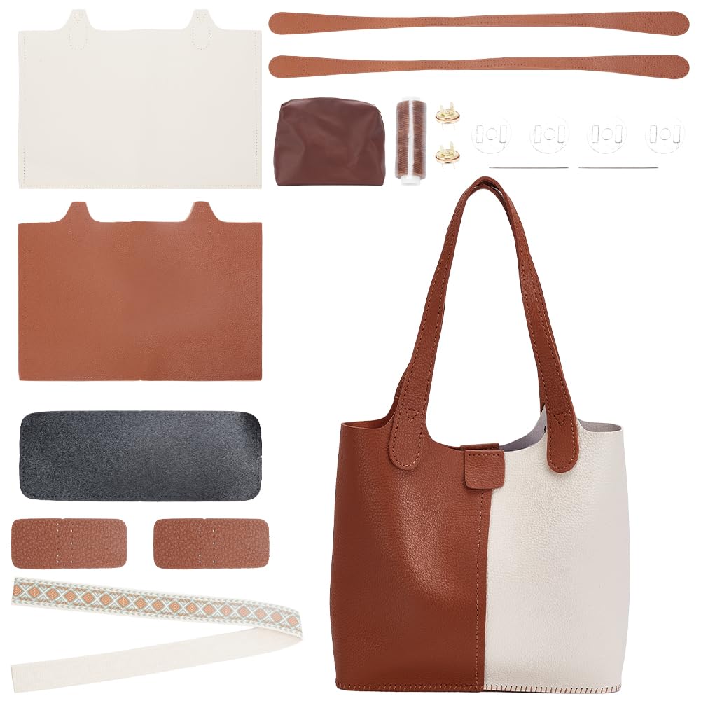 WADORN DIY PU Leather Purse Bag Making Kit, Shoulder Bag Making Set for Purse DIY Making Handmade Stitch Leather Bags Make Materials for Make Handbag Accessories Shoulder Bags Makes, Camel