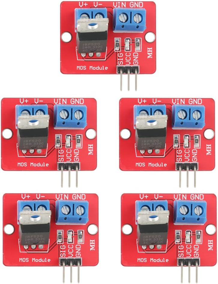 5Pcs 3.3V/5V IRF520 MOSFET Driver Modules PWM Driving Control Switch Boards Output 0-24V for Raspberry Pi