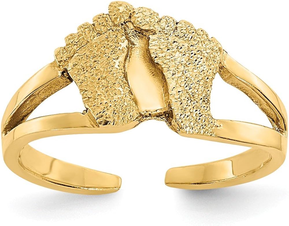 14K Yellow Gold Diamondcut SBlasted Foot Print Toe Ring Solid Toe