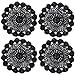 kilofly Crochet Cotton Lace Table Placemats Doilies Pack, 4pc, Black, 7 inch
