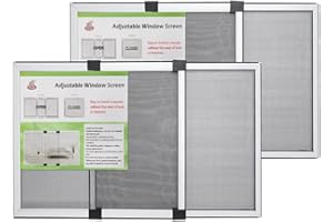 [MEASURE FIRST] FLYZZZ Window Screen, FIXED 19.68" HEIGHT, Fits Window Opening Width 28" to 52", Adjustable Sliding Screen Insert, Large, 2-Pack