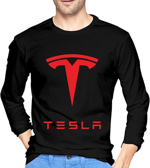 LWJKI Men Funny Tesla Motors Logo Long Sleeves Shirt Black