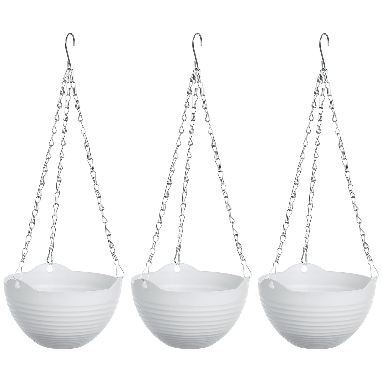 PATIKIL Plastic Self-Watering Hanging Planters, 3 Pack 8 Inch Garden Flower Pot Container Baskets with Chain and Drainer for Indoor Outdoor, White