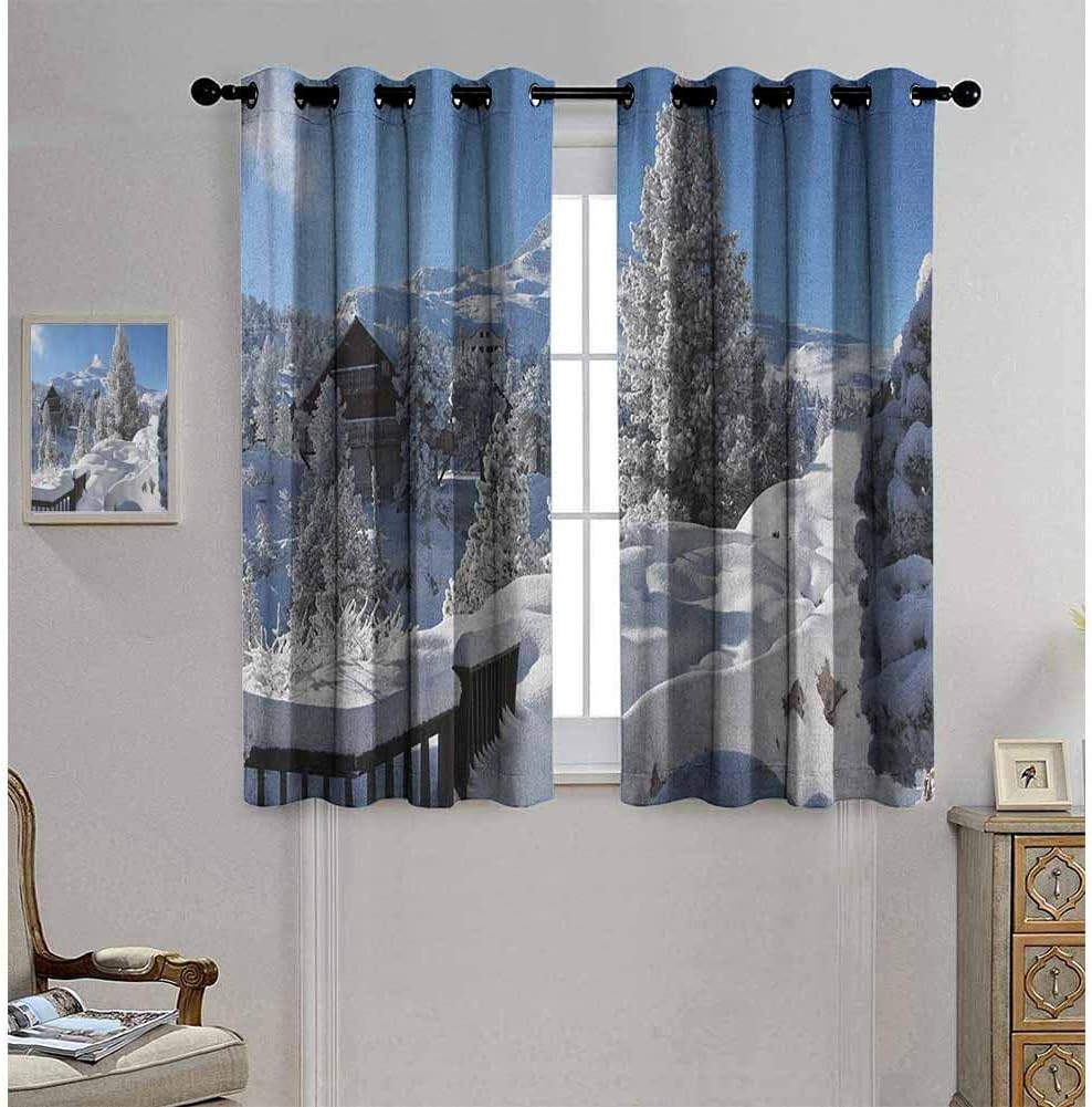 Mademai Alaska Decor Curtains by Winter Season in The North American Countryside Snow Covered Fields Trees 55"x 72" White Sky Blue Brown