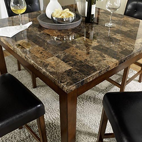 5-Piece Bistro Dining Room Set Faux Marble Counter Height Furniture Table &amp; Chairs