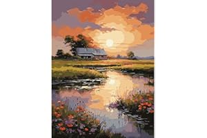 CDJLDDWW Landscape Stamped Cross Stitch Kits - House Counted Cross Stitch Kits for Beginners Adults Needlepoint Sun Cross-Stitch Patterns Dimensions Needlecrafts Embroidery Kits Arts and Crafts