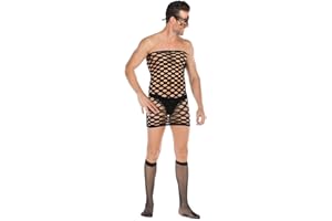 SINROYEE Men's Sheer Lace Lingerie Sissy clothes Sexy Tight Cut Out Elastic Nightgown One-piece Bodysuit