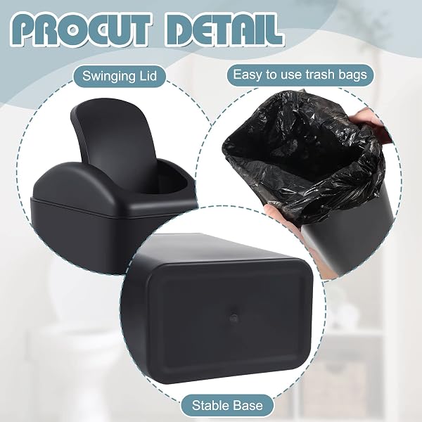 HOOLERRY 4 PCS 3 GALLON/12 LITER SMALL TRASH CAN PLASTIC KITCHEN GARBAGE WITH LID SMALL TRASH BIN FOR BATHROOM OFFICE BEDROOM KITCHEN WASTE OUTDOOR (BLACK)