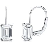 BERRICLE Sterling Silver CZ Solitaire Cubic Zirconia Leverback Drop Dangle Earrings for Women, Asscher/Bezel/Cushion/Emerald/Princess Cut, 1.2-4 Carat, Rose Gold/Yellow Gold/Rhodium Plated