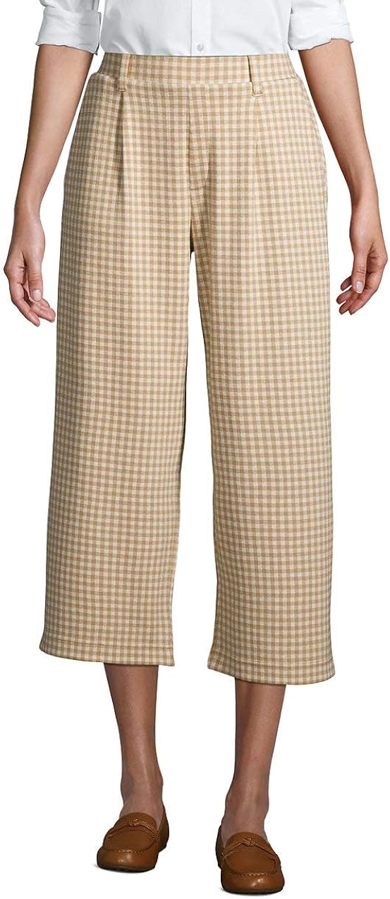Lands' End Women's Sport Knit High Rise Elastic Waist Pull On Wide Leg Crop Pants at Amazon