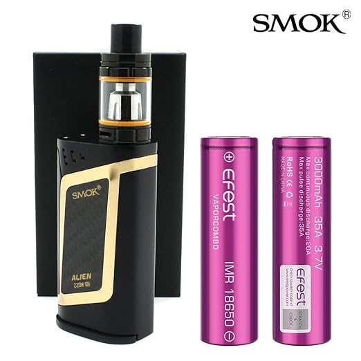 title=SMOK ALIEN Kit 220W con TFV8 Baby Tank 2mL Nero / Oro Con 2X batteria Efest