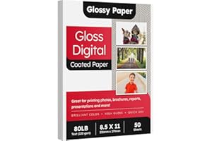 FOLDCARD 8.5 x 11 Double Sided C2S Glossy Paper for Full Color Laser Printing, Great for Photos Brochures Flyers Posters Business and Everyday Printing, 80lb Text (32lb Bond), Acid Free Gloss Coated, 50 Sheets