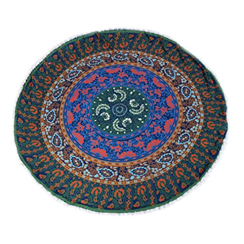KMG Kimloog Round Pillow Cover, Decorative Mandala Pillow Sham, Indian Bohemian Ottoman Poufs, Outdoor Cushion Cover, Pom Pom (B)
