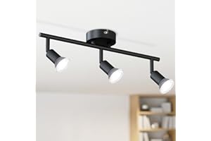 LVWIT 3 Lights Kitchen Track Lighting, Black Modern Ceiling Spot Light Fixtures with Adjustable Light Heads (GU10 Bulbs Not I