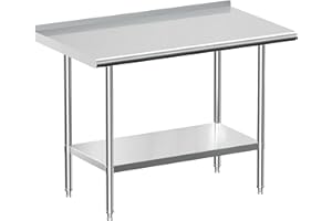 JOPHUN Stainless Steel Work Table with Backsplash, Commercial Table for Prep & Work Table for Restaurant and Home - 24" D x 48" W x 34" H Inches