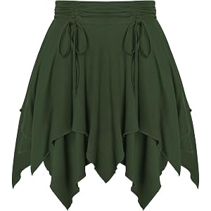 Scarlet Darkness Women's Renaissance Pirate Skirt Asymmetrical Mini Skirts | Layered Hem, Adjustable Drawcord, High Waist, Li