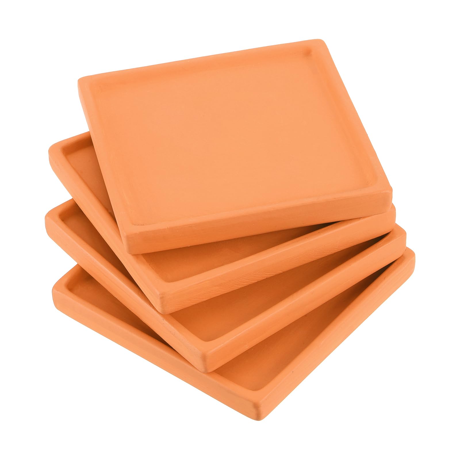 PATIKIL 5 Inch Plant Pot Saucers, 4 Pack Ceramic Square Plant Saucer Tray Flower Planter Drip Tray for Indoors Outdoors Patio Balcony, Orange