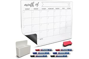 Magnetic Fridge Calendar 15" x 12" – Monthly Dry Erase Board with Strong Full-Back Magnet, Fine-Tip Markers, Eraser & Magneti