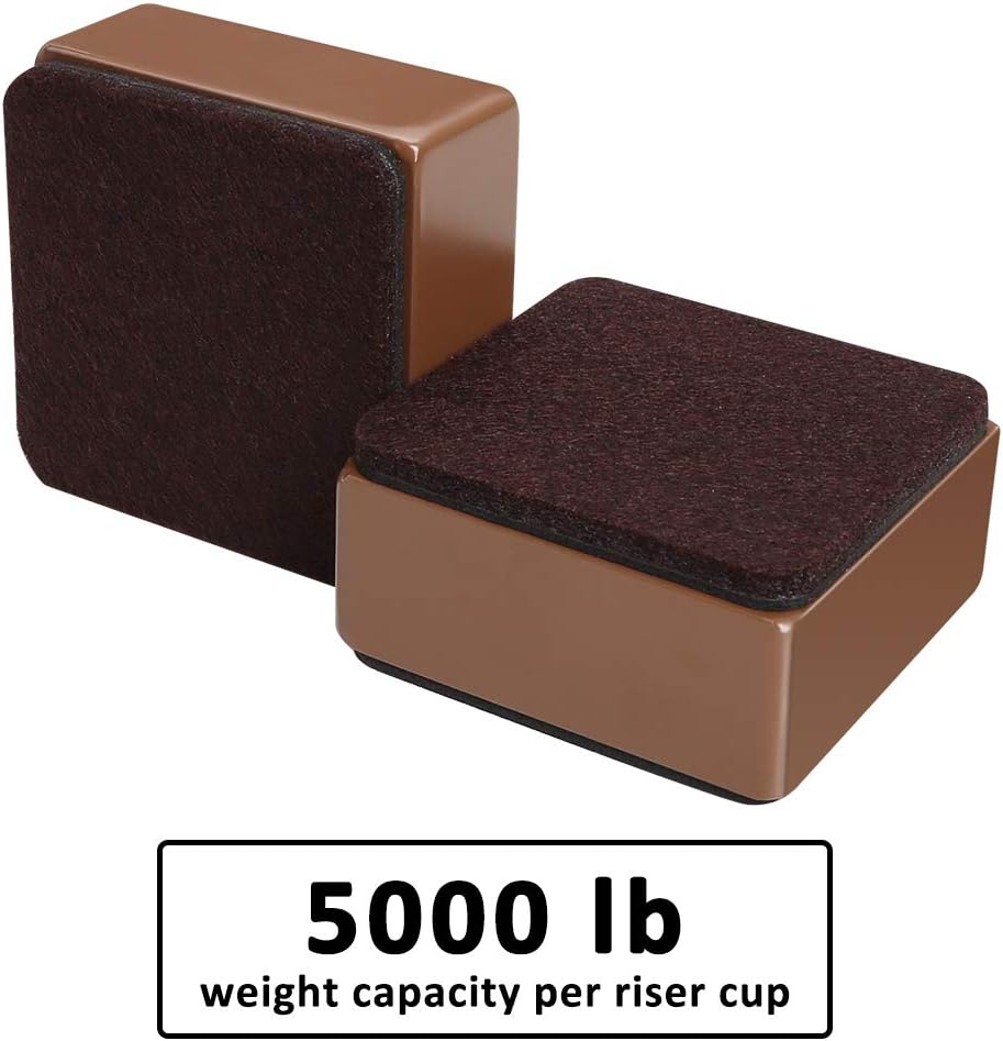 Ezprotekt 4 Pack Furniture Risers Solid Steel Bed Riser Sofa Lift,Adds 1-1/5" Height to Heavy Furniture or Beds Self-Adhesive Furniture Chair Table Riser Heavy Duty Supports 20,000 lbs(Square, Brown): Home & Kitchen